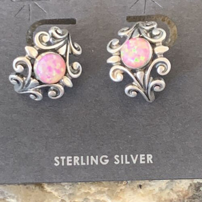 Native American Women's Navajo Hoop Earrings Set | Sterling Silver Pink Opal | 12764