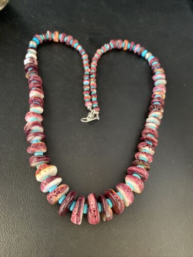 Navajo Purple Spiny Oyster Necklace | Sterling Silver | 24" | Authentic Native American Handmade | 13673