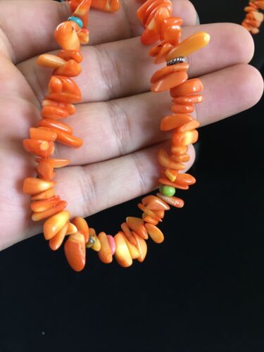 Navajo Orange Coral Turquoise Necklace | Sterling Silver | 35" | Authentic Native American Handmade | 1772