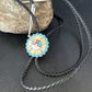 Men's Bolo Tie | Zuni Sunface Mother of Pearl Coral Turquoise Inlay | Sterling Silver | 14755