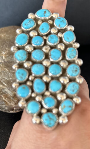 Navajo Kingman Turquoise Cluster Ring | Authentic Native American Sterling Silver | Multi-Stone | Sz 11 | 14454