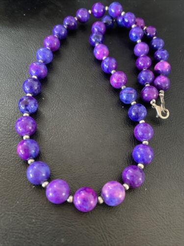 Navajo Pearls Purple Sugilite Bead Necklace | Sterling Silver | Authentic Native American Handmade | 20" | 11805