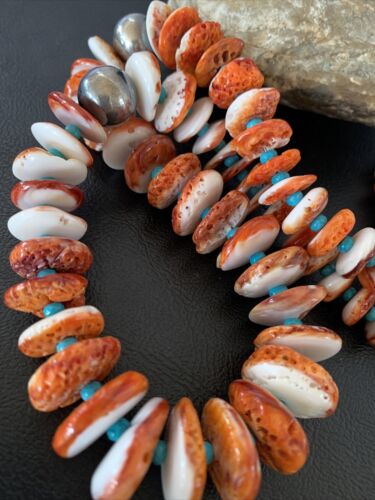 Navajo Spiny Oyster Turquoise Necklace | Sterling Silver | Graduated 22" | Authentic Native American | 10643 - Masha USA