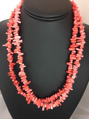 Navajo Native American Coral 2-Strand Bamboo Necklace | Sterling Silver | Southwestern 3253 - Masha USA