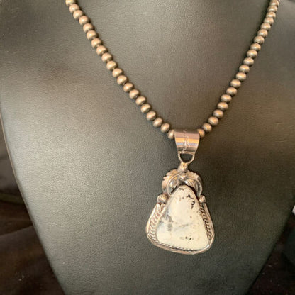 Men's Women's White Buffalo Turquoise Pendant | Sterling Silver Necklace | Authentic Native American Handmade | 14199