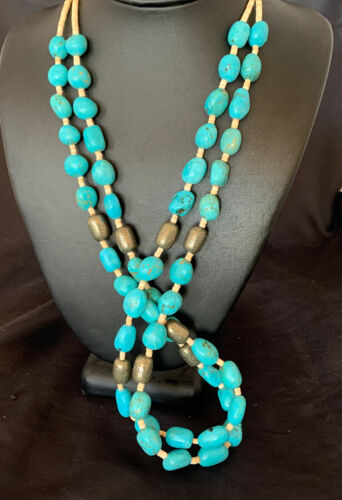 Native American Santo Domingo Shell Nugget Turquoise Necklace | 26" | Authentic Handmade | 12000