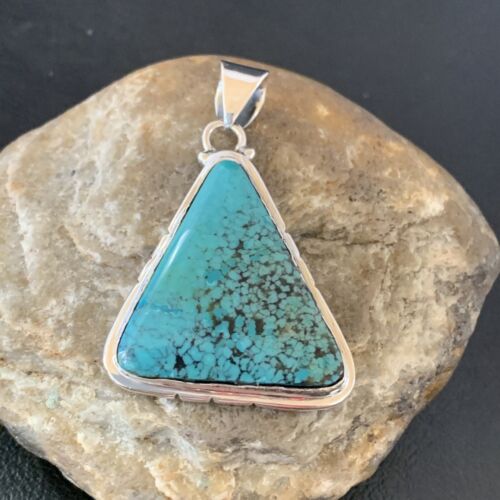 Navajo Men's Pendant | Sterling Silver Spiderweb Turquoise | 2" | Authentic Native American Handmade | 10751