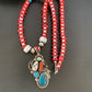 Navajo Coral, White Buffalo Turquoise, Spiny Oyster Pendant | Authentic Native American Sterling Silver | Multi-Stone | 1178