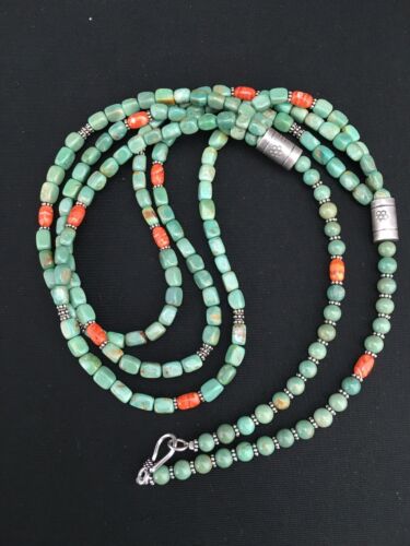 Navajo Green Royston Turquoise Spiny Oyster Necklace | Sterling Silver | 3-Strand 26" | 1140