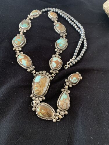 Navajo Royston Turquoise Lariat Necklace | Sterling Silver | Authentic Native American Handmade | 581