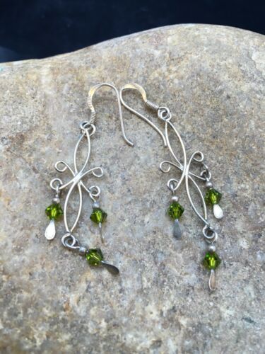 Green Peridot Minimalist Earrings | Navajo Sterling Silver | Native American Handmade | 8988