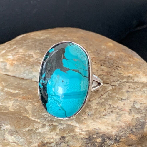 Navajo Blue Turquoise Ring | Sterling Silver | Sz 8 | Authentic Native American Handmade | 1825