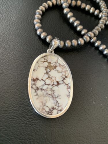 Men's Navajo Wild Horse Turquoise Pendant Necklace | Sterling Silver | Authentic Native American Handmade | 12814