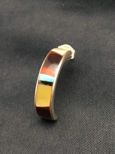 Navajo Mother of Pearl Onyx Turquoise Inlay Earrings | Sterling Silver | 0.8" | Authentic Native American Handmade | 1068
