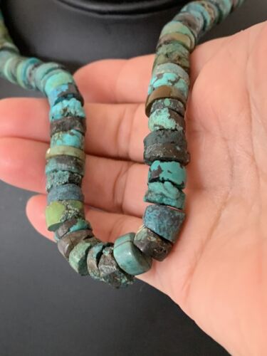 Rustic Turquoise Heishi Bead Necklace | 11mm | Navajo Sterling Silver | Authentic Native American Handmade | 17" | 639