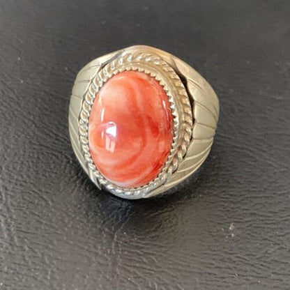 Native American Navajo Red Spiny Oyster Ring | Sterling Silver | Sz 10 | 11939