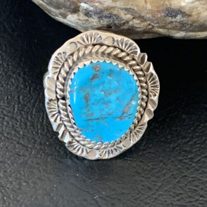 Southwestern Navajo Blue Kingman Turquoise Ring | Sterling Silver | Sz 8 | 12959