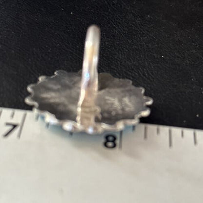 Navajo Zuni Sun Face Ring | Sterling Silver Turquoise Onyx Mother of Pearl Inlay | Sz 8 | 14451