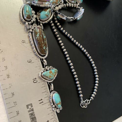 Navajo Blue Turquoise Lariat Necklace | Sterling Silver | Authentic Native American Handmade | 11468