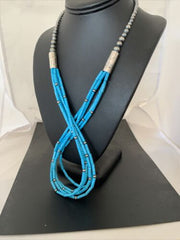 Southwestern Sterling Silver Blue Tube Turquoise Necklace | 5-Strand | 29" | 00830