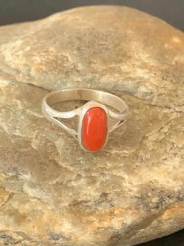 Native American Women's Navajo Red Coral Ring | Sterling Silver | Sz 9 | 10372