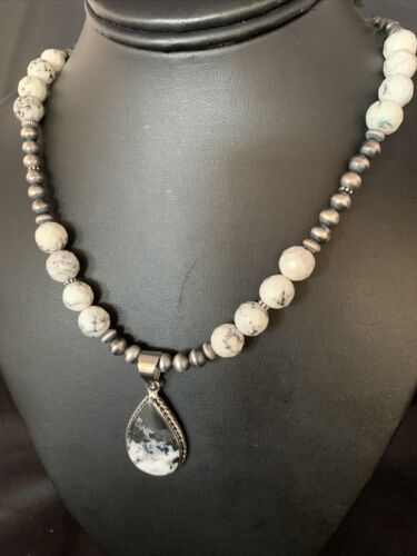 Men's Navajo White Buffalo Turquoise Pendant Necklace | Sterling Silver | Authentic Native American Handmade | 13833