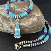 Navajo Blue Turquoise Sugilite Necklace Pendant | Sterling Silver Inlay | Authentic Native American Handmade | 14643