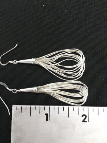 Native American Authentic Sterling Silver Liquid Heishi Dangle Earrings | 2" | 1141