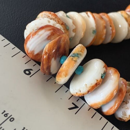 Navajo Turquoise & Orange Spiny Oyster Necklace | Sterling Silver | Authentic Native American | Graduated | 24" | 12733
