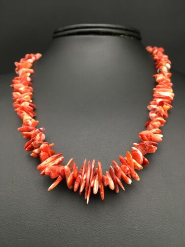 Navajo Red Spiky Spiny Oyster Necklace | Sterling Silver | Authentic Native American | 18" | 4772