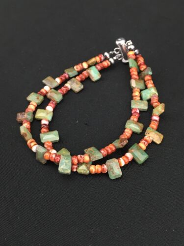 Native American Navajo Spiny Oyster Turquoise Beaded Bracelet | Sterling Silver | 1265