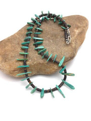 Navajo Green Turquoise & Bone Bead Necklace | Sterling Silver | 20" | Authentic Native American Handmade | 3282