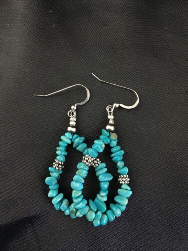 Navajo Blue Turquoise Nugget Earrings | Sterling Silver | 1.5" | Authentic Native American Handmade | 1979