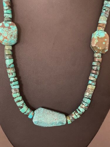Navajo Turquoise Nugget Heishi Bead Necklace | Sterling Silver | Authentic Native American Handmade | 21" | 4654