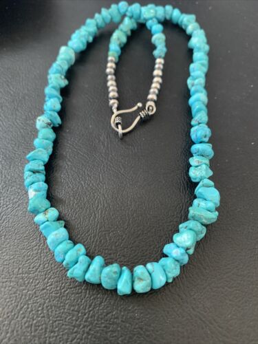 Navajo Kingman Turquoise Necklace | Sterling Silver | Authentic Native American Handmade | 18" | 1965 - Masha USA