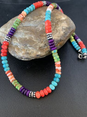 Multi-Color Turquoise Necklace | Sterling Silver | 21" | Authentic Native American Handmade | 13213