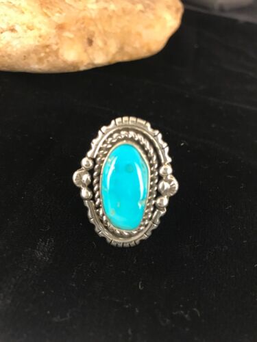Navajo Kingman Turquoise Ring | Sterling Silver | Sz 8 | Authentic Native American Handmade | Yazzie | 8130