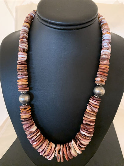 Navajo Sterling Silver Purple Spiny Oyster Necklace | Authentic Native American | 22" | 02182