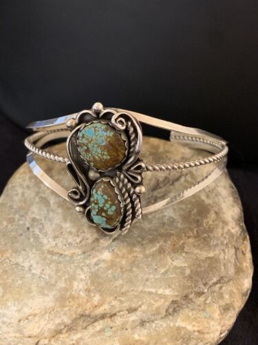 Native American Navajo Turquoise #8 Cuff Bracelet | Sterling Silver | Authentic Handmade | 344