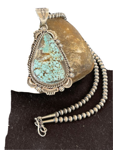 Navajo Royston Turquoise Pendant Necklace | Sterling Silver | Authentic Native American Handmade | 1367