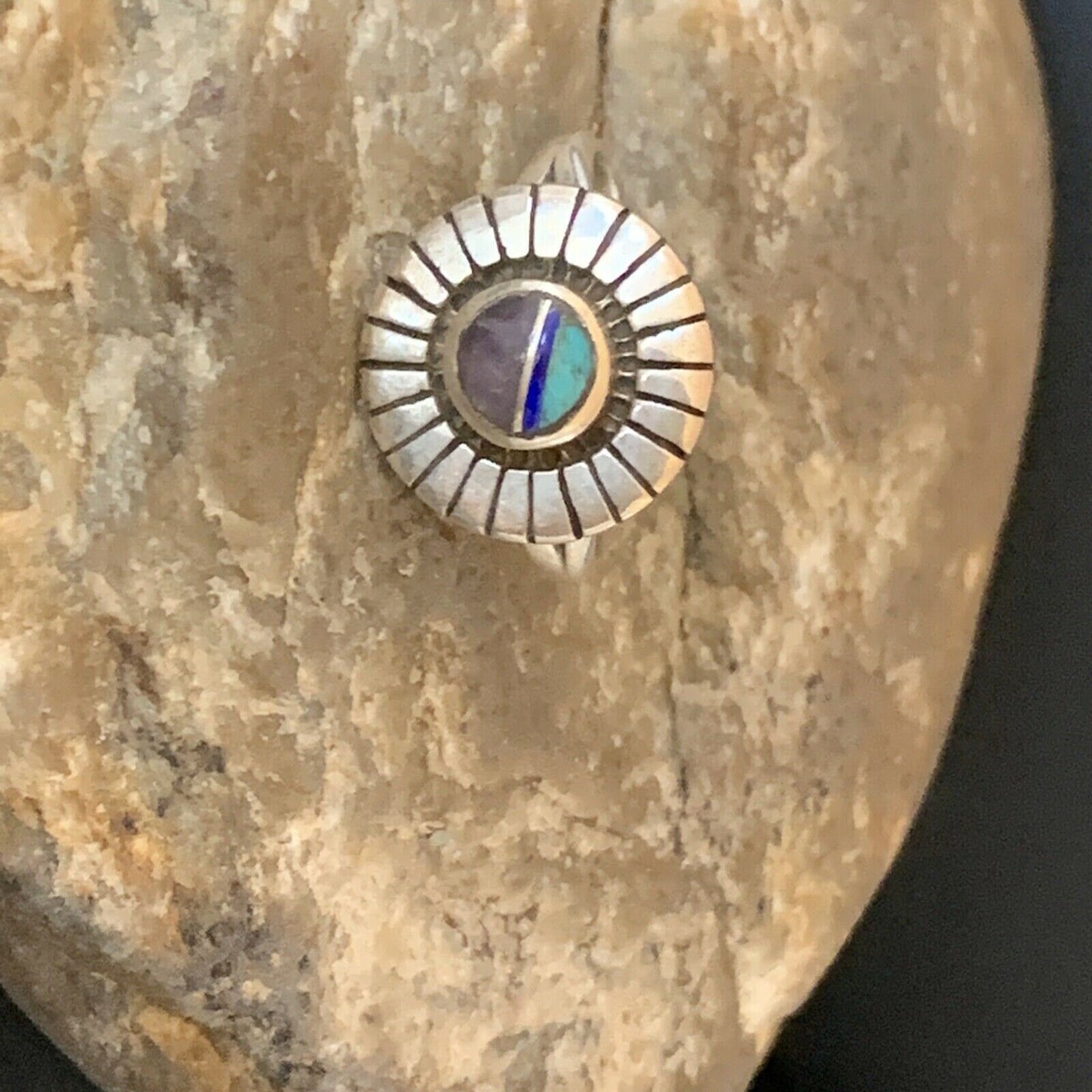 Navajo Blue Turquoise Sugilite Inlay Ring | Sz 7.5 | Authentic Native American Handmade | 11193