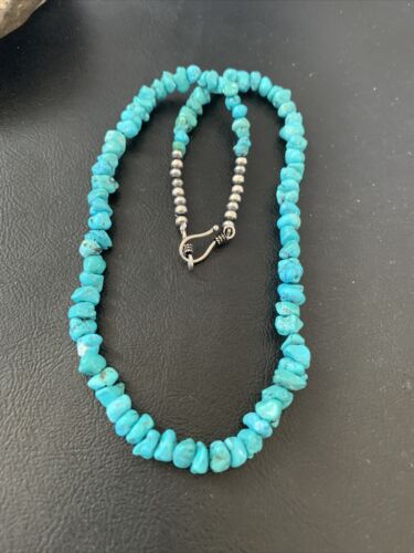 Navajo Kingman Turquoise Necklace | Sterling Silver | Authentic Native American Handmade | 18" | 1965 - Masha USA