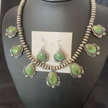 Navajo Sterling Silver Choker Necklace with Sonoran Gold Turquoise Earrings | Authentic Native American Handmade | 11536
