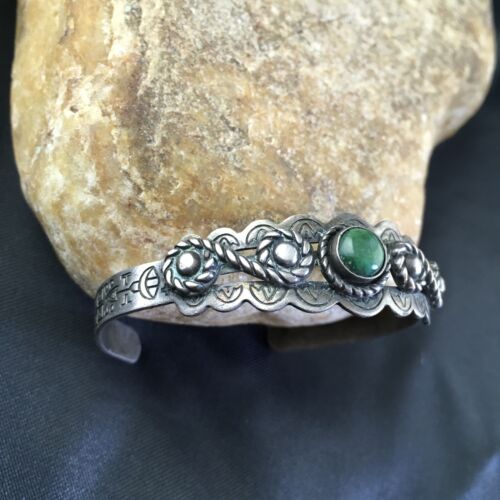 Southwestern Old Pawn Navajo Green Turquoise Bracelet | Sterling Silver | Authentic Native American Handmade | 1994