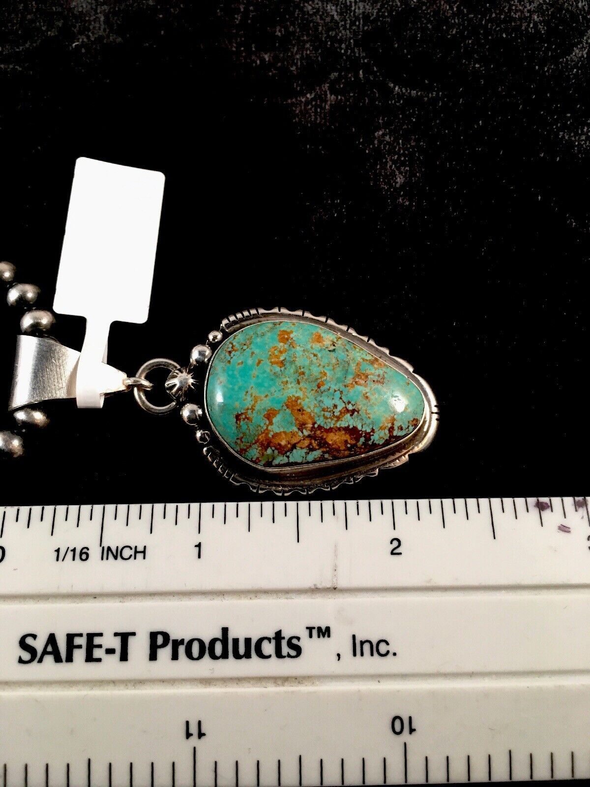 Navajo Turquoise #8 Pendant with Pearls | Sterling Silver Necklace | Authentic Native American Handmade | 8678