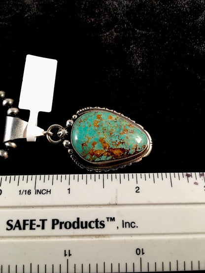 Navajo Turquoise #8 Pendant with Pearls | Sterling Silver Necklace | Authentic Native American Handmade | 8678