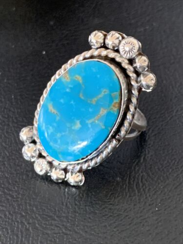 Navajo Blue Kingman Turquoise Ring | Sterling Silver | Sz 8.5 | Authentic Native American Handmade | 13378