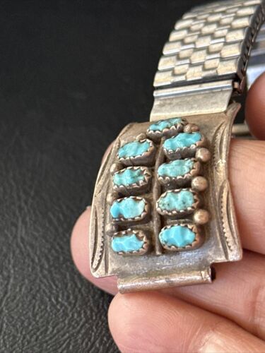 Authentic Navajo Men's Blue Turquoise Wristwatch | Sterling Silver Tips | Native American Jewelry | 14758 - Masha USA