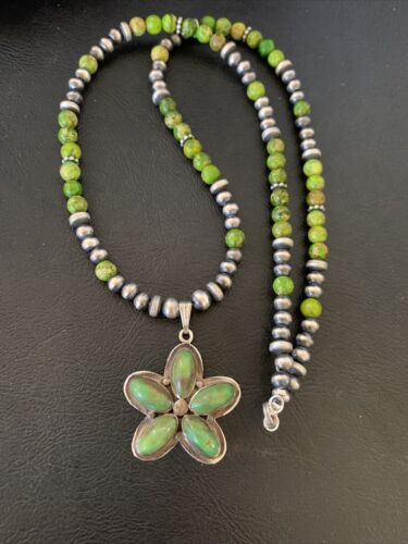 Navajo Green Gaspeite Turquoise Pendant | Authentic Native American Sterling Silver | Multi-Stone | 12263