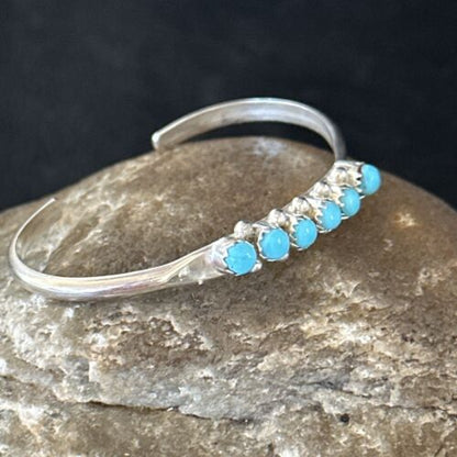 Navajo Blue Kingman Turquoise Cuff Bracelet | Sterling Silver | Authentic Native American Handmade | 14392 - Masha USA